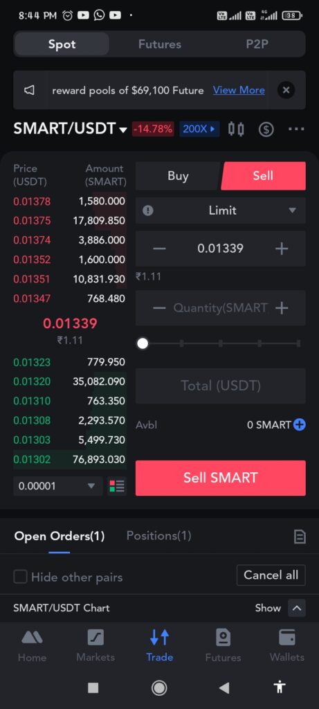 Smart Coin Sell Order